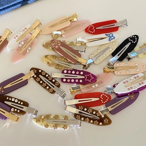 French style acetate hair clips set with rhinestones and marble patterns for women