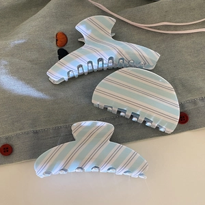 Pince À Cheveux En Acétate Rayé Pour Femmes Bleu Violet Fait À La Main Pince Requin Épingle À Cheveux Antidérapante Accessoires Pour Femmes