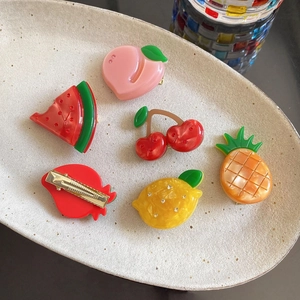 Cute Fruit Hair Clips Acetate Watermelon Strawberry Lemon Duckbill Clips Rhinestone Hair Accessories For Women Girls Korean Style