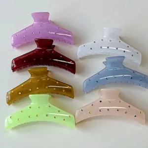Korean Style Colorful Rhinestone Hair Claw Clip Large Translucent Resin Shark Clip Sweet Elegant Accessories For Women