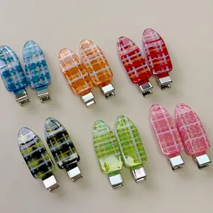 Set of 12 candy color plaid hair clips with glitter gold foil and metal duckbill clips
