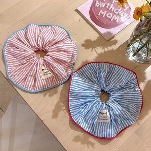 Chouchous en Tissu Doux à Rayures et Pois avec Bords Contrastés Grands Élastiques Cheveux pour Coiffage Quotidien Femme