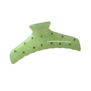 Elegant light green translucent hair claw clip with yellow rhinestones for women