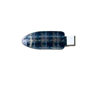 Blue and white plaid hair clip with glitter finish and silver metal duckbill clip