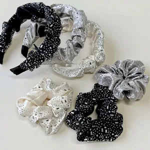 Chouchou de Luxe en Satin et Velours avec Strass Style Coréen Bandeau Froncé Élégant Plissé pour Femme Accessoires de Cheveux
