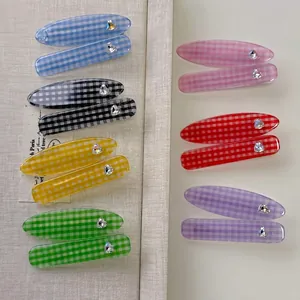 Pinza para el Cabello de Cuadros con Corazón Acetato y Strass Diseño de Pico de Pato para Mujer Niña Estilo Coreano Accesorios