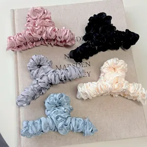 Elegant satin pleated hair claws set in five soft colors for thick hair styling