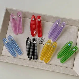 Pinzas para el pelo de cuadros con pedrería de corazón plateada en 7 colores