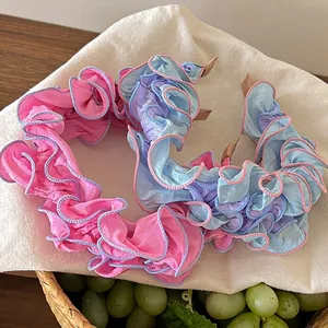 Serre-Tête en Tissu Plissé Français Doux Couches Bords Contrastés Pour Femmes Filles Lavage du Visage Voyage Accessoires Cheveux