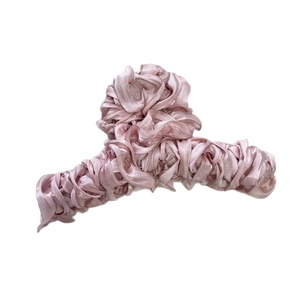 Elegant pale pink pleated satin shark hair claw clip for women with soft fabric texture