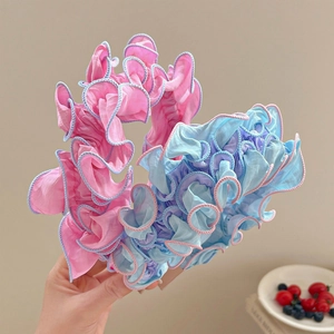 Serre-tête en tissu plissé à volants de style français en rose et bleu pour femmes