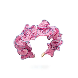 Serre-tête plissé rose avec bordure bleue, accessoire cheveux élégant pour femme
