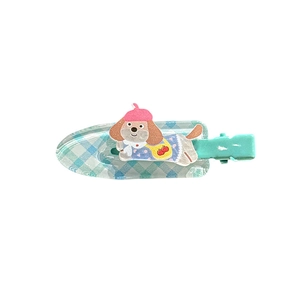 Fermaglio per capelli a forma di cucciolo con motivo a quadretti blu e clip in metallo