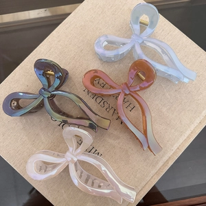 Elegante Molla Per Capelli Con Fiocco Di Nastro Cangiante Clip In Acrilico Perla Artificialto Acetato Per Donna Ragazza Accessori