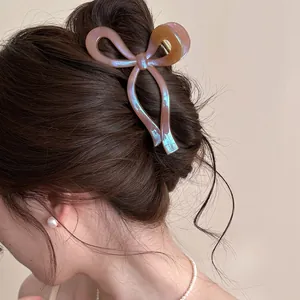 Elegante pinza per capelli a fiocco champagne iridescente per acconciature da donna