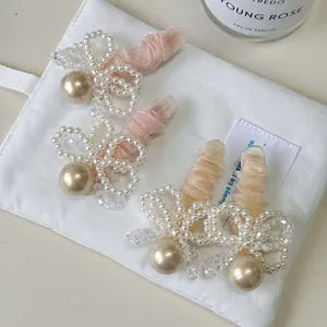 Pince à Cheveux Élégante avec Nœud en Künstliche Perles Organza Maille Ruban Bec de Canard pour Femmes Accessoire de Cheveux Doux