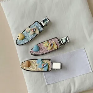 Set di 3 fermagli per capelli con cuore e cucciolo in blu pastello, viola e giallo