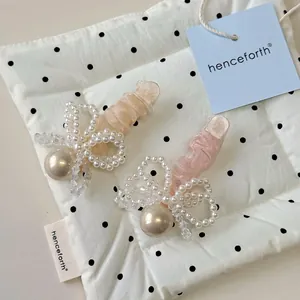 Barrettes à cheveux élégantes avec perles et nœuds en tissu champagne et rose pour femme