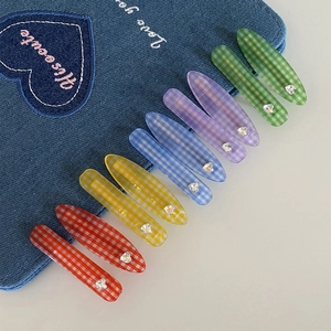 Süße Haarspange Im Koreanischen Stil Karomuster Herz Strass Dekor Acetat Krokodilklemme Für Damen Mädchen Haarschmuck
