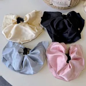 Elegant Oversized Satin Bow Hair Claw Clip For Women French Style Pleated Fabric Hair Accessories Large Ponytail Hairgrip