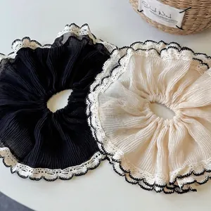 French Elegant Romantic Lace Edge Pleated Scrunchie High Quality Gentle Ponytail Hair Tie Fashion Hair Accessories For Women