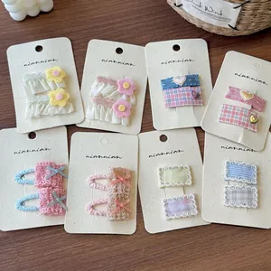 Sweet Handmade Fabric Floral Bow Hair Clips Lace Check Pattern BB Clips For Girls Women Daily Decorative Hair Accessories