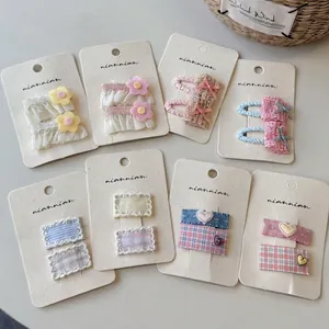 Set of 8 pairs floral lace and plaid bow hair clips for girls in pastel macaron colors
