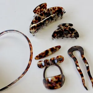 French Style Acetate Hair Clip Tortoiseshell Amber Claw Clip Handmade Vintage Hairpin Headband Women Hair Accessories