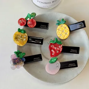 Sweet Fruit Hair Clips Acetate Rhinestone Duckbill Clip For Women Girls Daily Hair Accessories Strawberry Pineapple Shape