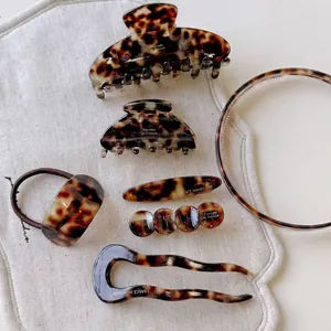 Caramel tortoise shell acetate hair clip set with hairband and claw clips for women