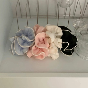 Chouchous en Tissu Plissé Style Coréen avec Bordure Contrastée Grands Anneaux de Cheveux Élégants pour Femmes Accessoires