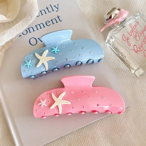 Lot de pinces à cheveux étoile de mer en bleu clair et rose avec strass brillants