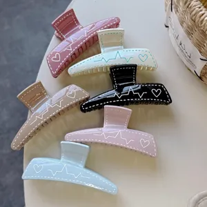 Lot de 6 grandes pinces à cheveux trapézoïdales colorées avec motifs de cœur
