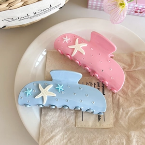 Pinces à cheveux étoiles de mer coréennes mignonnes en rose et bleu avec strass et griffes