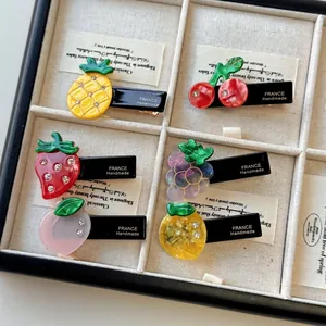 Set of 6 sweet acetate fruit hair clips with rhinestones for women hair styling
