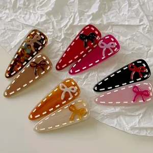 Pince à Cheveux Goutte d'Eau en Acétate Doux avec Nœud Papillon Bord Cousu Pince à Bec de Canard pour Femmes Filles