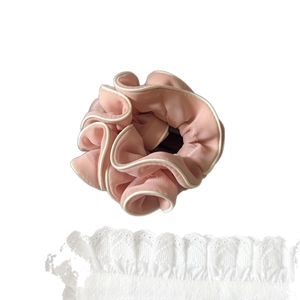Chouchou plissé rose avec bordure blanche pour accessoires de cheveux femme