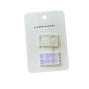 Lace-trimmed floral check hair clips set for girls featuring embroidery and sequins
