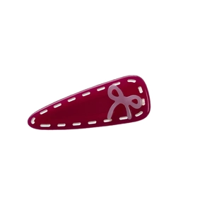 Barrette goutte d'eau bordeaux avec nœud lavande et détails de couture blancs