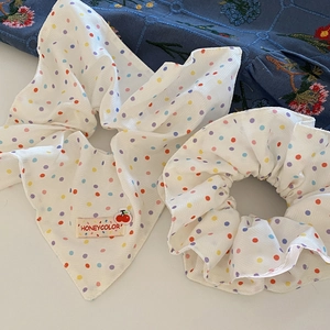 Women Sweet Colorful Polka Dot Scrunchie And Hair Band Fabric Hair Tie High Elastic Headwear Accessories Korean Style