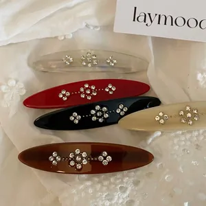 Vintage French Style Oval Hair Clip Acetate Rhinestone Hair Barrettes Floral Spring Clip Women Wedding Party Hair Accessories