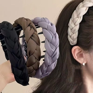 Bandeau en Satin Tressé Avec Dents Antidérapantes Serre-Tête Torsadé Large Pour Femmes Accessoires Cheveux Élégants