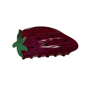 Chic hand-painted strawberry hair claw clip in deep red and green for summer styling