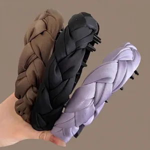 Trois serre-têtes tressés en satin avec dents antidérapantes pour un style de cheveux volumineux