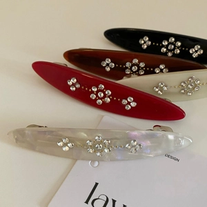 French vintage acetate hair clips with crystal floral accents in four colors