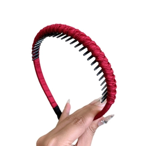 Dark red braided headband with non-slip teeth for secure hair styling and face washing