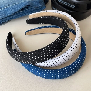 Vintage Polka Dot Wide Fabric Headband Retro Padded Cranial Top Hair Hoop For Women Daily Hair Accessories