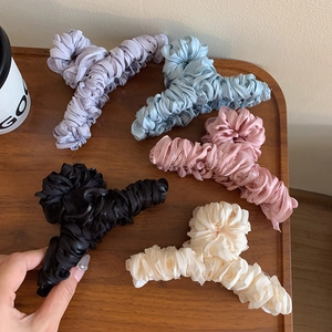 Elegant Pleated Satin Fabric Hair Claw Clip Large Mercerized Shark Clip For Women Updo Hairpin Korean Versatile Accessories