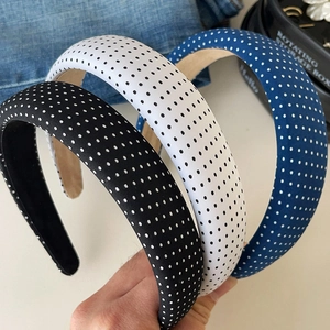 Vintage polka dot wide sponge headbands in black, white, and blue retro french style