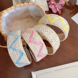 Bohemian woven wide headband set with colorful zigzag patterns in rustic style